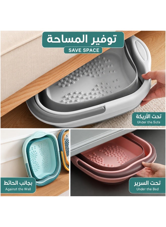 حوض نقع القدمين قابل للطي مع مقبض حمل، حوض عناية بالقدمين قابل للطي مع نقاط تدليك، حوض قدم محمول وموفر للمساحة للمنزل والحمام والسفر، أخضر فاتح - Image 2