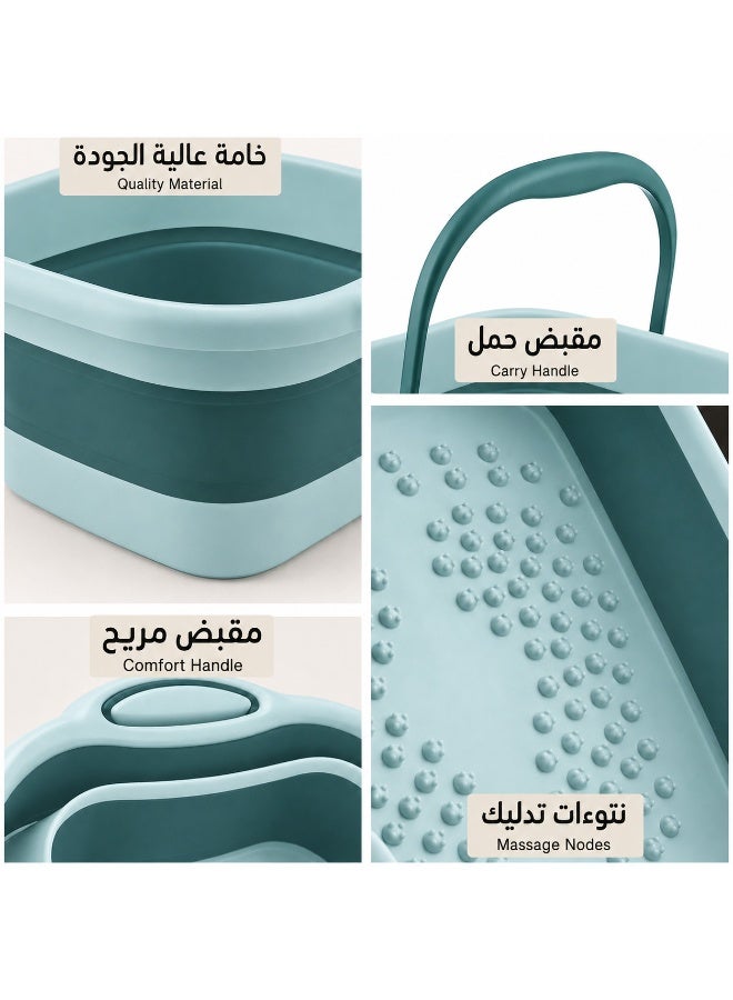 حوض نقع القدمين قابل للطي مع مقبض حمل، حوض عناية بالقدمين قابل للطي مع نقاط تدليك، حوض قدم محمول وموفر للمساحة للمنزل والحمام والسفر، أخضر فاتح - Image 5