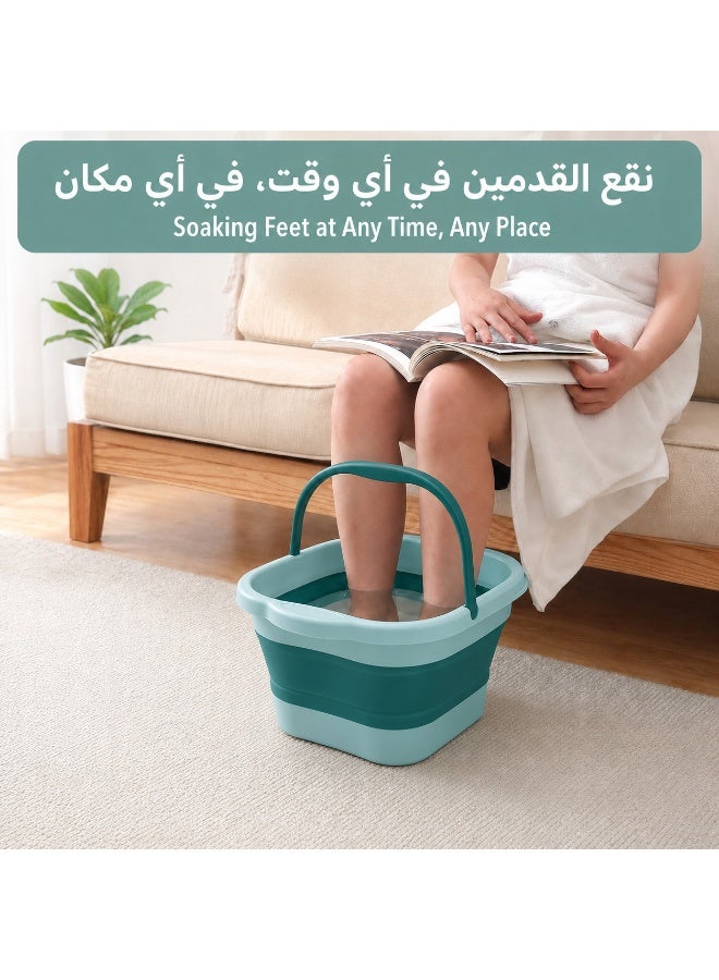 حوض نقع القدمين قابل للطي مع مقبض حمل، حوض عناية بالقدمين قابل للطي مع نقاط تدليك، حوض قدم محمول وموفر للمساحة للمنزل والحمام والسفر، أخضر فاتح - Image 3
