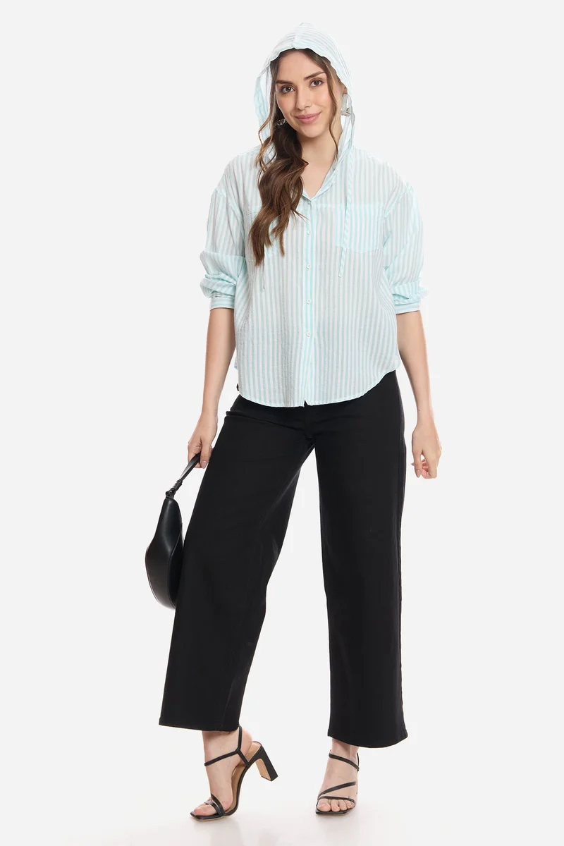 فيرجيو Stripes Viscose Relaxed Hoodie Shirt for Women