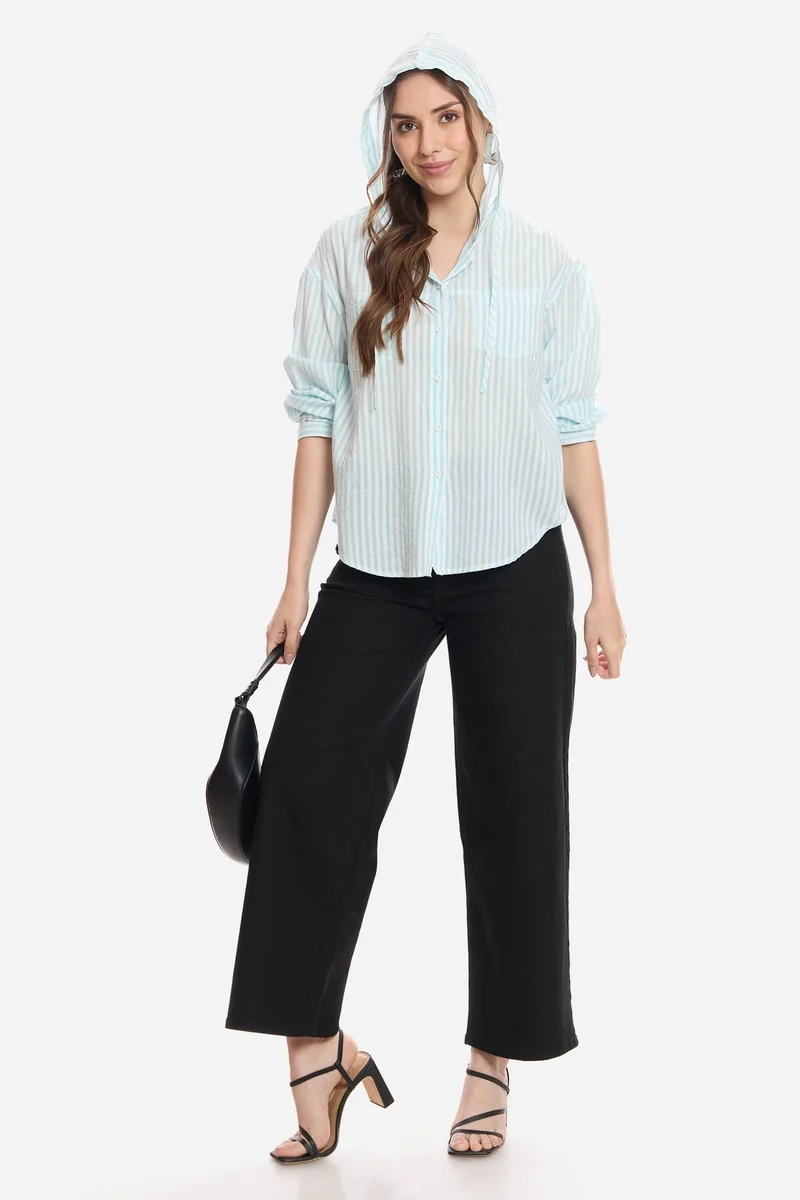 فيرجيو Stripes Viscose Relaxed Hoodie Shirt for Women