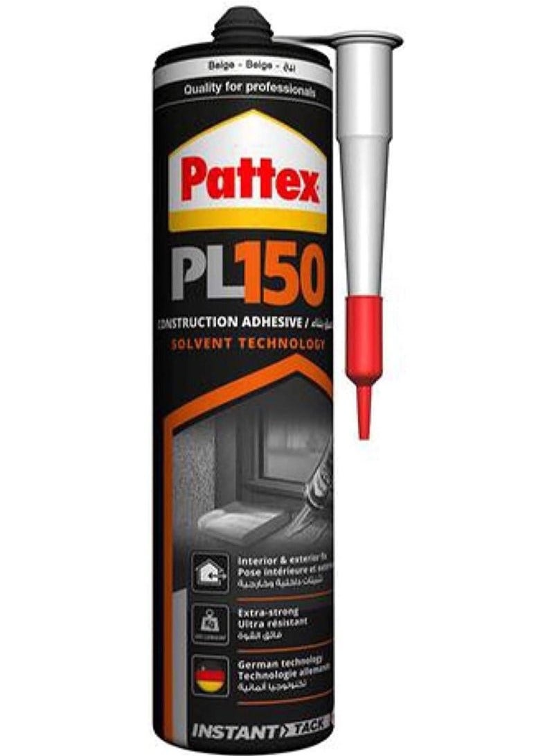 Pattex PL150 Solvent Technology Construction Adhesive, Beige, for interior and exterior use, superior bonding strength and high resistance, German technology, instant setting, large pack for professional use. - Image 1