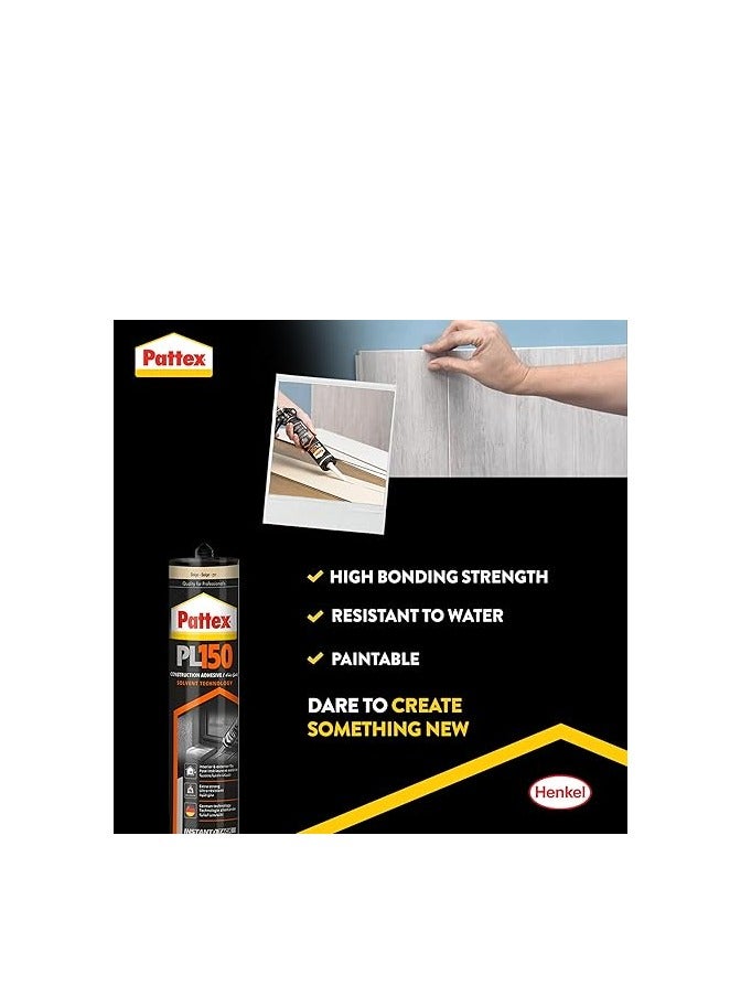 Pattex PL150 Solvent Technology Construction Adhesive, Beige, for interior and exterior use, superior bonding strength and high resistance, German technology, instant setting, large pack for professional use. - Image 2