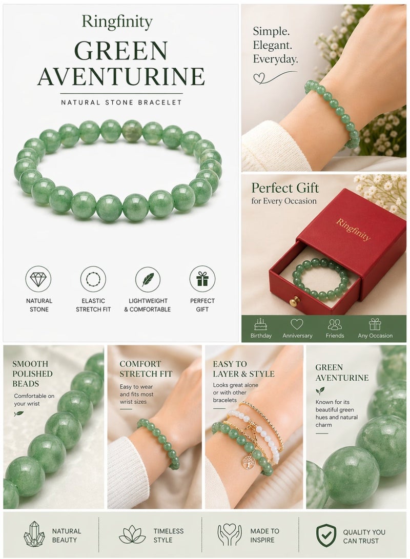 Ringfinity Green Aventurine Bracelet for Women – Natural Stone Bead Bracelet – Elastic Stretch Jewelry – Daily Wear & Gift - Image 2