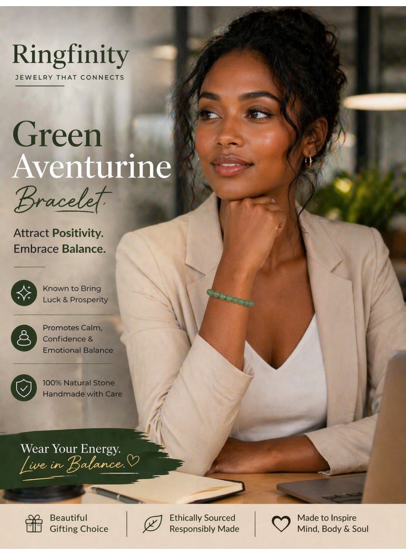 Ringfinity Green Aventurine Bracelet for Women – Natural Stone Bead Bracelet – Elastic Stretch Jewelry – Daily Wear & Gift - Image 3