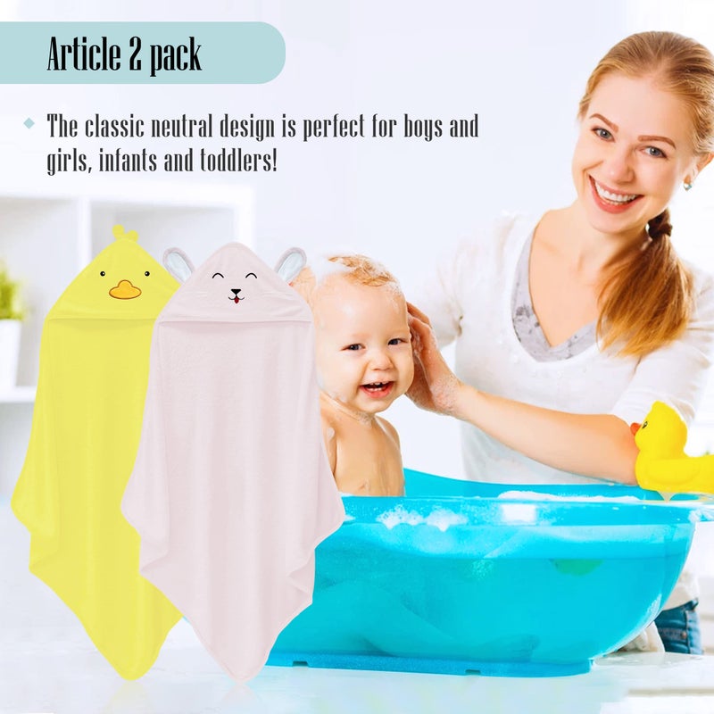 Cute Castle 2 Pack Hooded Baby Towel Rayon Made from Bamboo with 8 Washcloths - Soft Bath Towel for Bathtub for Babie, Newborn, Infant, Natural Baby Stuff Towel (Duck and Rabbit) - Image 4