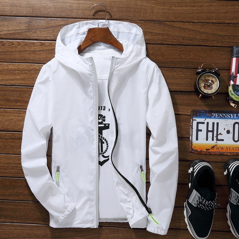 Generic Summer Casual Jacket Mens Oversize Lightweight Couple Windbreaker White 