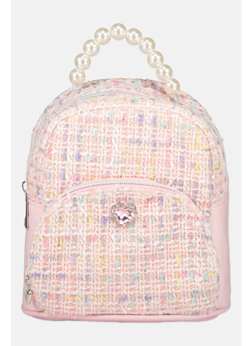 OMG Accessories Kids Girl Tweed Mini  Backpack 18 L x 18 H x 11 W cm, Pink  - Image 1