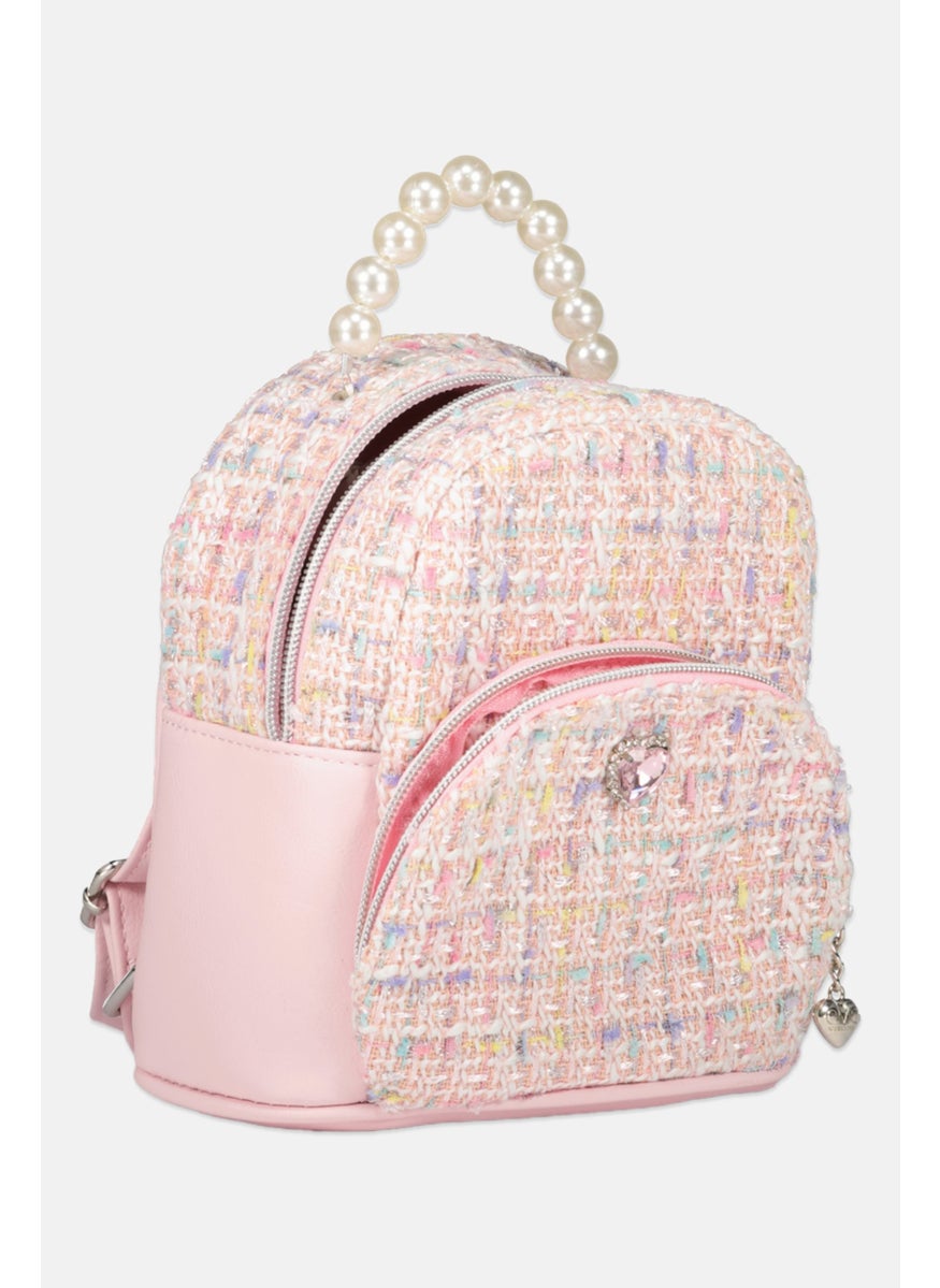 OMG Accessories Kids Girl Tweed Mini  Backpack 18 L x 18 H x 11 W cm, Pink  - Image 3