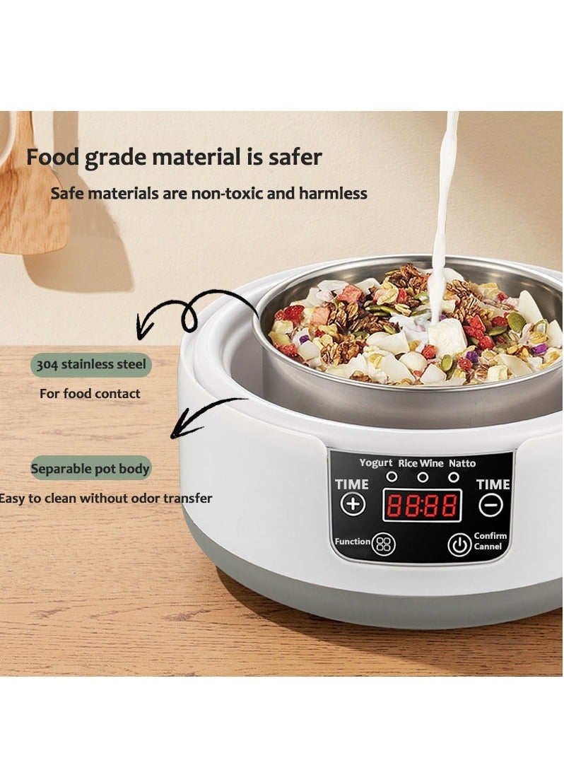 Furtey Multi-function Yogurt Maker,Greek Yogurt Machine, 1.2L Yogurt Fermentation Machine with Timer Control, Compact Stainless Steel Liner, Constant Temperature Control for Yogurt, Cheese (White) - Image 3