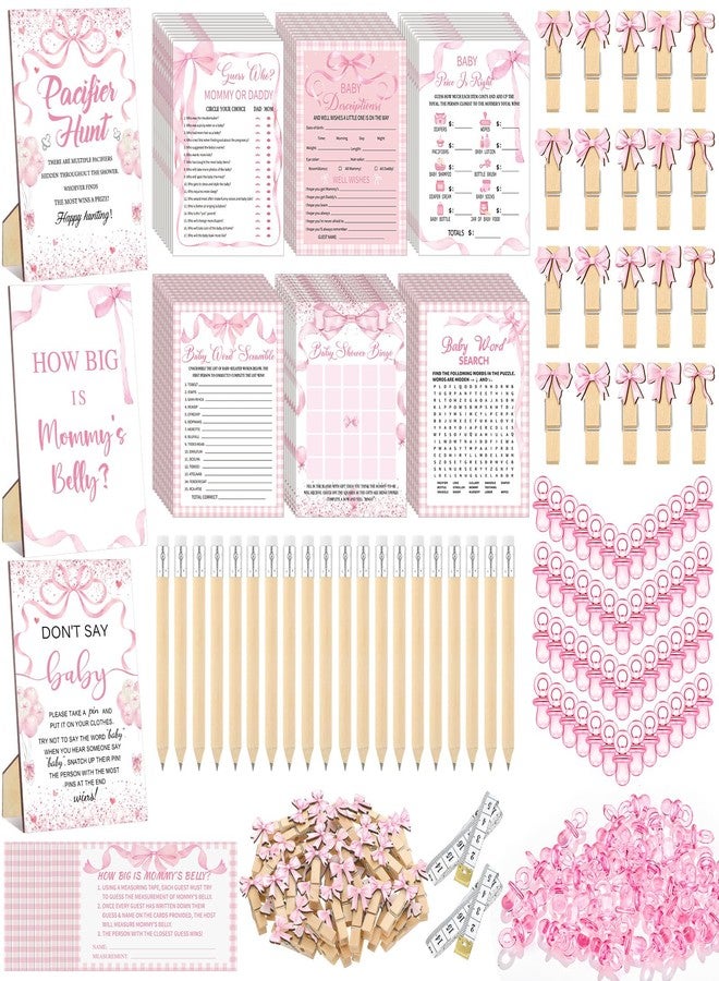 شير مجموعة ألعاب حفل استقبال المولود الجديد من شير، 476 قطعة، تتضمن 6 مجموعات من بطاقات الأنشطة، وبطاقات أنشطة، ولعبة البحث عن اللهايات (50 لهاية)، ولافتة "كم حجم بطن الأم؟" (50 بطاقة تخمين)، وشريطين قياس، ولافتة "لا تقل طفل" (50 مشبك غسيل). - Image 1