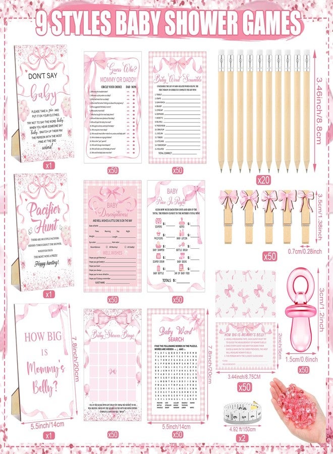 شير مجموعة ألعاب حفل استقبال المولود الجديد من شير، 476 قطعة، تتضمن 6 مجموعات من بطاقات الأنشطة، وبطاقات أنشطة، ولعبة البحث عن اللهايات (50 لهاية)، ولافتة "كم حجم بطن الأم؟" (50 بطاقة تخمين)، وشريطين قياس، ولافتة "لا تقل طفل" (50 مشبك غسيل). - Image 3