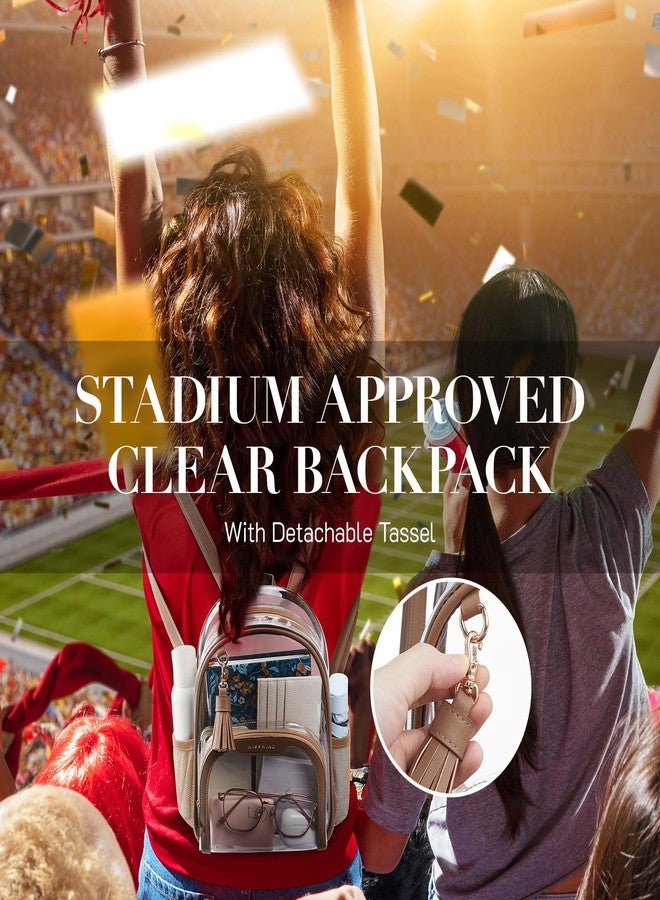Missnine Small Clear Backpack Stadium Approved, Thick PVC Mini Clear Bag with Leather Trim for Sports Event, Concert, Festival, Tan - Image 4