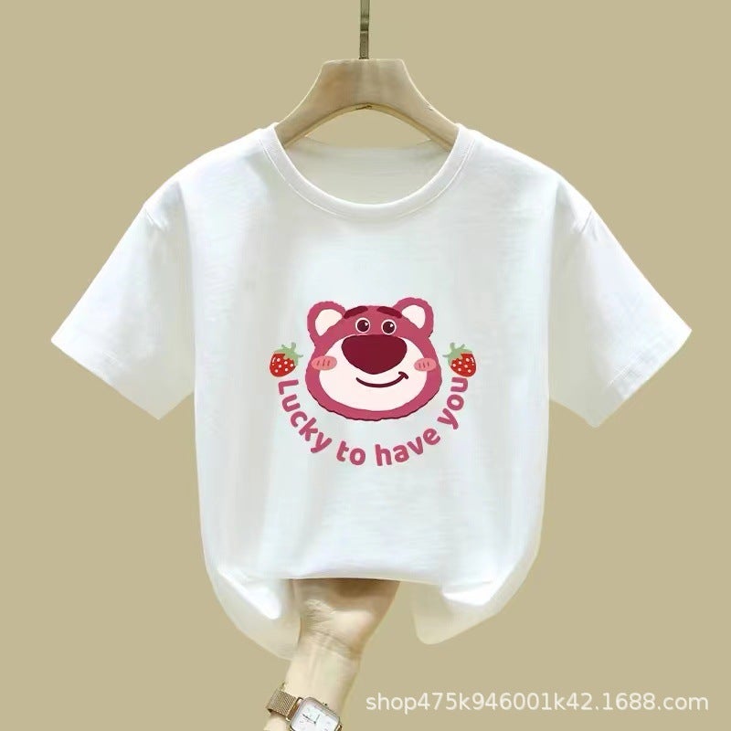 Girls' Short-Sleeved T-Shirt Pure Cotton Summer Pink Children'S Clothing Western Style Clothes Middle And Big Children'S Children'S Half-Sleeved - Image 1