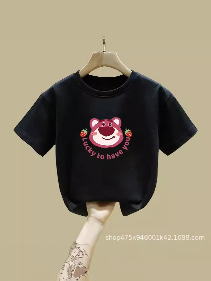 Girls' Short-Sleeved T-Shirt Pure Cotton Summer Pink Children'S Clothing Western Style Clothes Middle And Big Children'S Children'S Half-Sleeved - Image 3