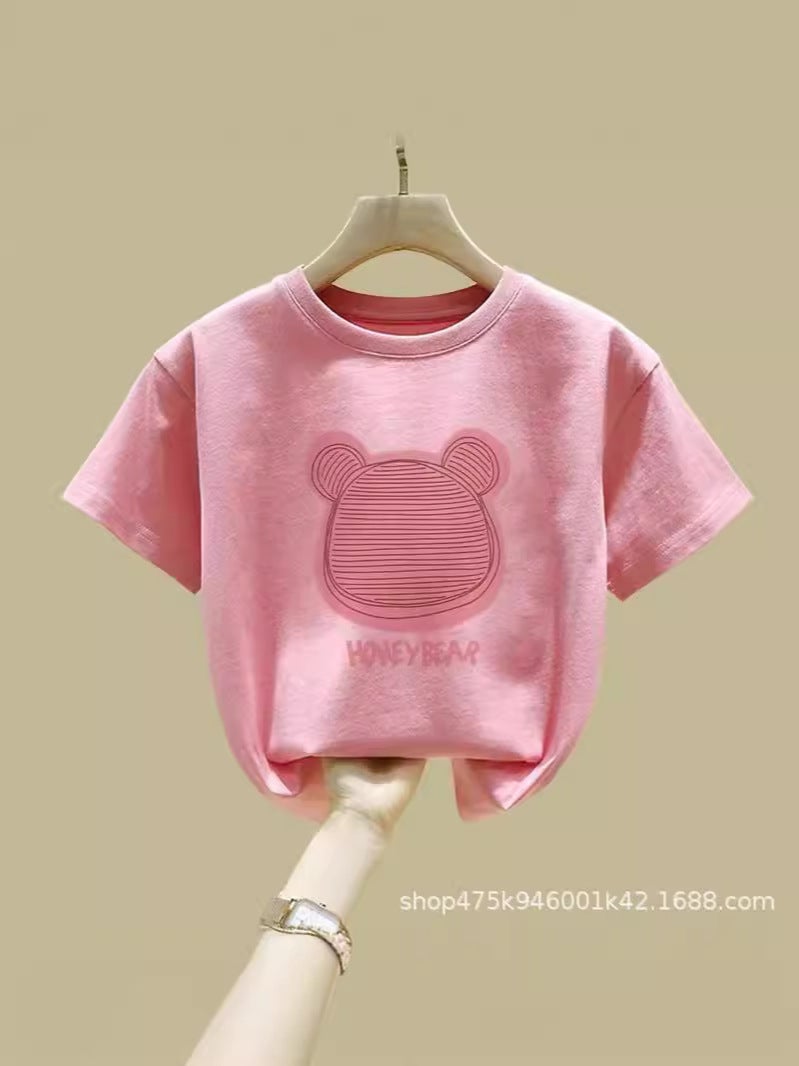 Girls' Short-Sleeved T-Shirt Pure Cotton Summer Pink Children'S Clothing Western Style Clothes Middle And Big Children'S Children'S Half-Sleeved - Image 2