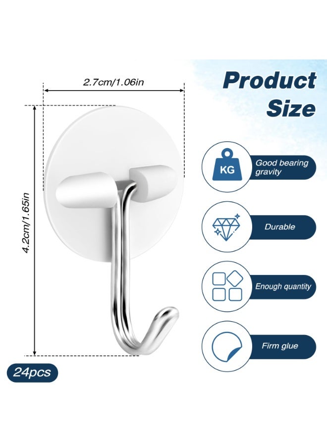 24Pcs White Round Self Adhesive Plastic Hooks, Waterproof Oil Proof Mini Stick On Hanging Hooks for Kitchen Utensils Storage - Image 2