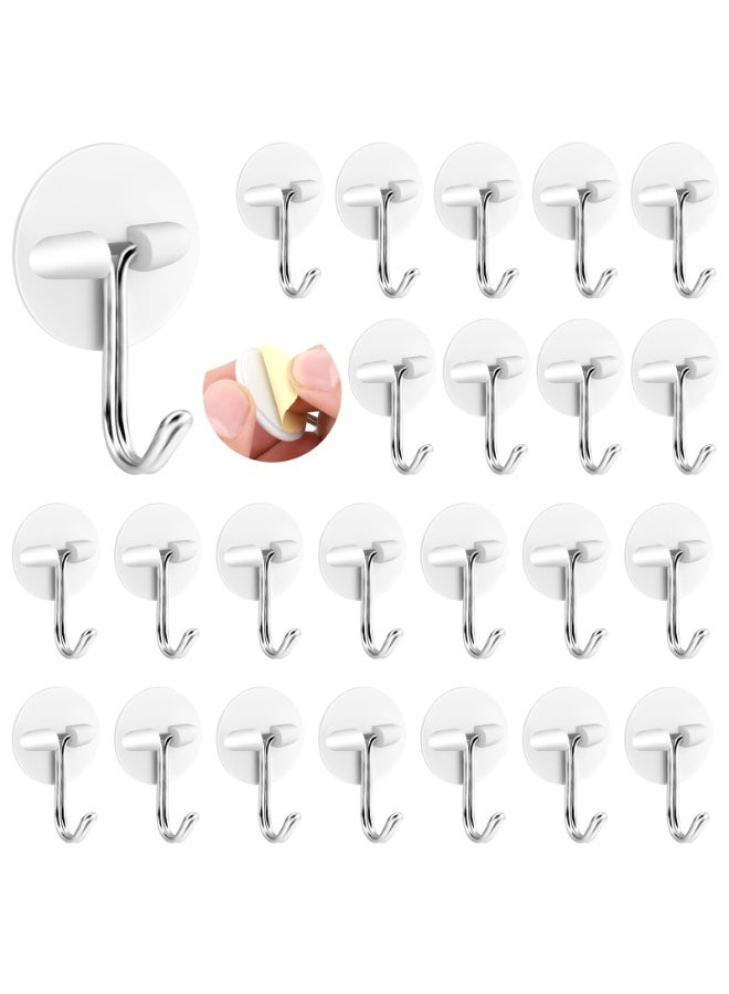 24Pcs White Round Self Adhesive Plastic Hooks, Waterproof Oil Proof Mini Stick On Hanging Hooks for Kitchen Utensils Storage - Image 1