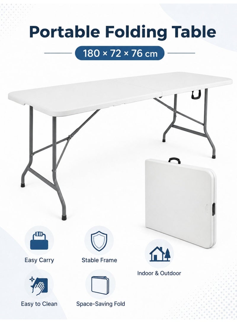 EGG PRO White Folding Table, 180x72x76 cm, Portable for Trips & Camping, Indoor & Outdoor Use - Image 1
