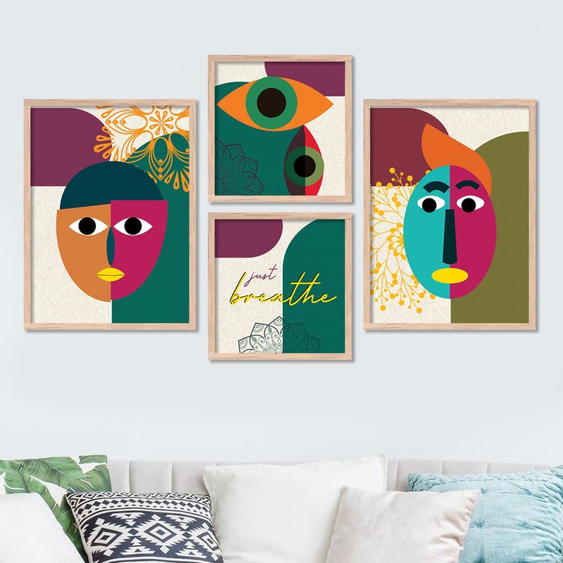 kotart Modern Art Wall Paintings with Frame for Living Room Bedroom Home and Office Wall Decor Framed Abstract Arts for Wall Decoration 105 x 135 inch Multicolor Set of 4 Beige - Image 1