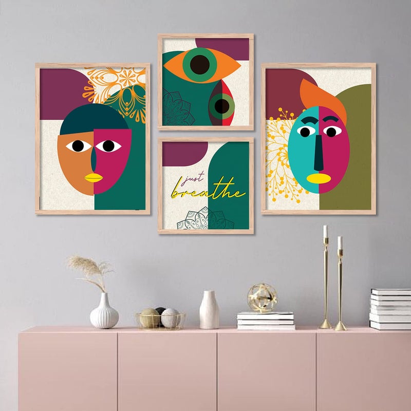 kotart Modern Art Wall Paintings with Frame for Living Room Bedroom Home and Office Wall Decor Framed Abstract Arts for Wall Decoration 105 x 135 inch Multicolor Set of 4 Beige - Image 5