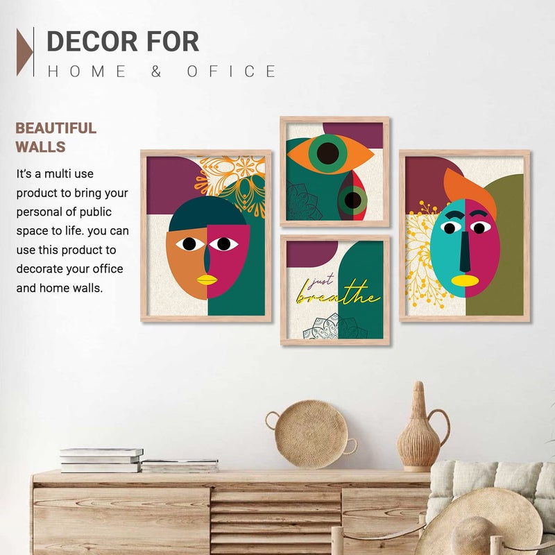kotart Modern Art Wall Paintings with Frame for Living Room Bedroom Home and Office Wall Decor Framed Abstract Arts for Wall Decoration 105 x 135 inch Multicolor Set of 4 Beige - Image 4
