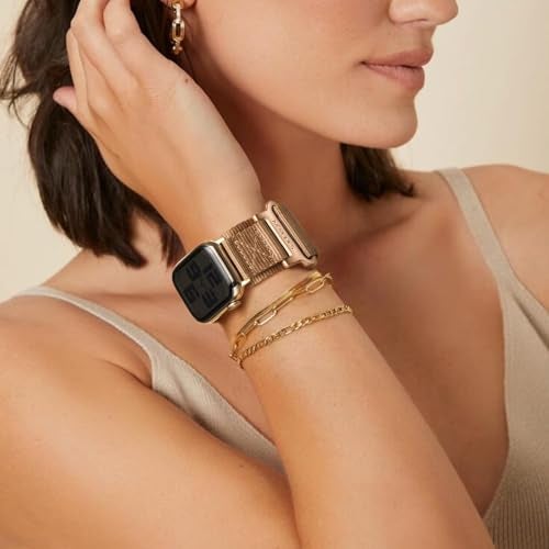 Nereides Compatible with Apple Watch Series 11 Band Series 10/9/8/7/6/5/4/SE/SE2/SE3,Nylon Sports Strap with Woven Design for Women 42mm/40mm/41mm/38mm,Golden Brown - Image 3