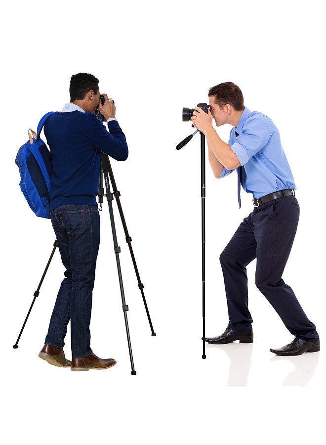 Andoer TTT-009 168CM/66.14Inch Portable Photography Tripod Monopod Camera Horizontal Tripod Stand Aluminum Alloy 360° Rotatable 5kg/11lbs Load Capacity