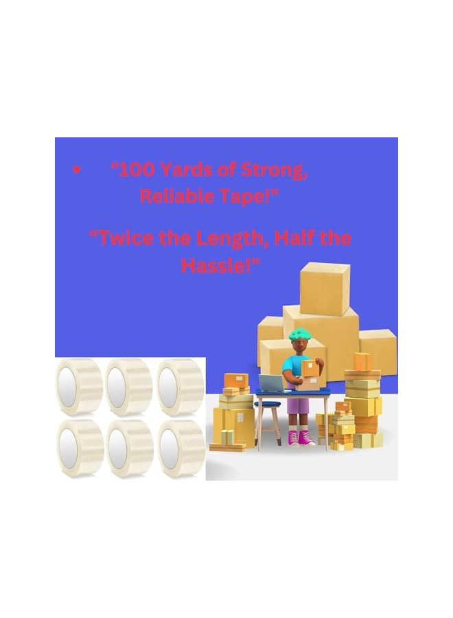 PROMASS Heavy Duty Clear Packing Tape 2 inches x 100 Yards - Strong Packaging Tape for Moving Boxes, Parcel Boxes, Postal Bags, Office Supplies - 6 Rolls - Image 5