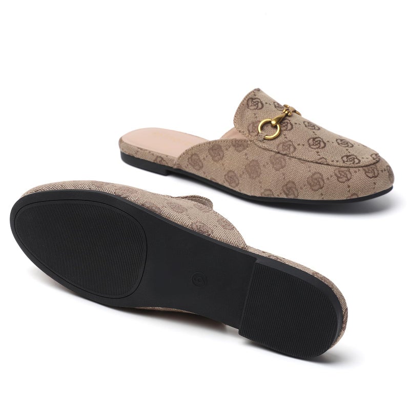 Minorsu Buckle Mules for Women Round Toe Slip On Flats Backless Slides Comfortable Shoes Ladies Loafers Khaki - Image 3