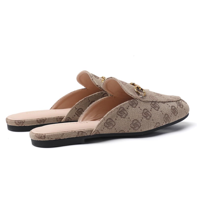 Minorsu Buckle Mules for Women Round Toe Slip On Flats Backless Slides Comfortable Shoes Ladies Loafers Khaki - Image 4