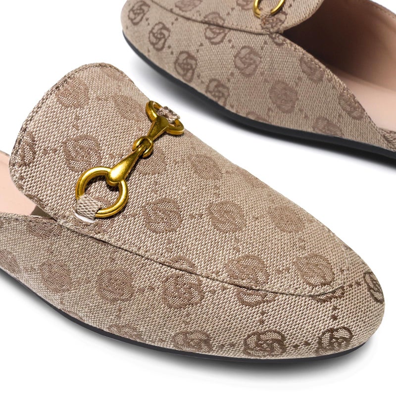 Minorsu Buckle Mules for Women Round Toe Slip On Flats Backless Slides Comfortable Shoes Ladies Loafers Khaki - Image 2
