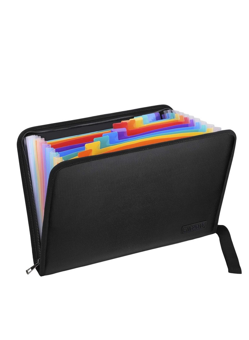 Generic 13 Pocket Expanding File Folder Document Organizer A4 Size Accordian File Folder Organizer Accordion Folder with Color Labels Zipper Closure Non-Itchy Silicone Coated Portable Filing Pouch  - Image 1