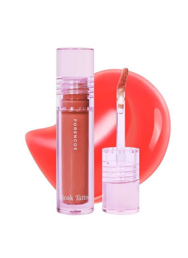 Forencos - Soak Vegan Lip Tint/Stain, Water Gel Formula, Weightless & Non-Sticky Finish, Vivid Color, Smudge-Proof, Cruelty-Free, Korean Makeup, Waterproof, 0.11 Oz (02 Rire) - Image 1