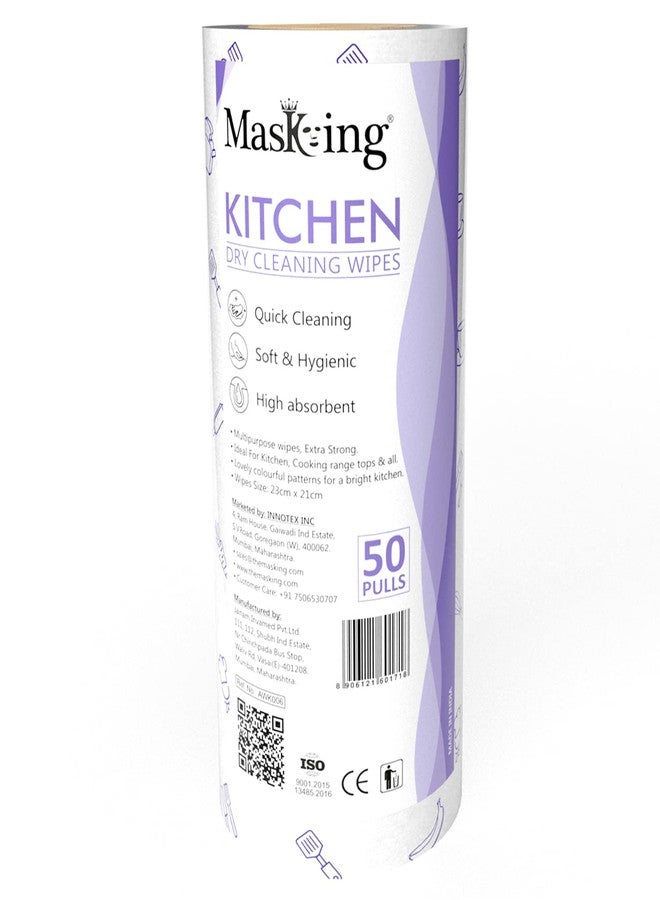 Masking Super Soft Colorful Pattern Non-Woven Kitchen Cleaning Tissue Roll| Paper Towel |High Absorbent Wipe for Cleaning, Purple Roll 50 Pulls - Pack of 1 - Image 1