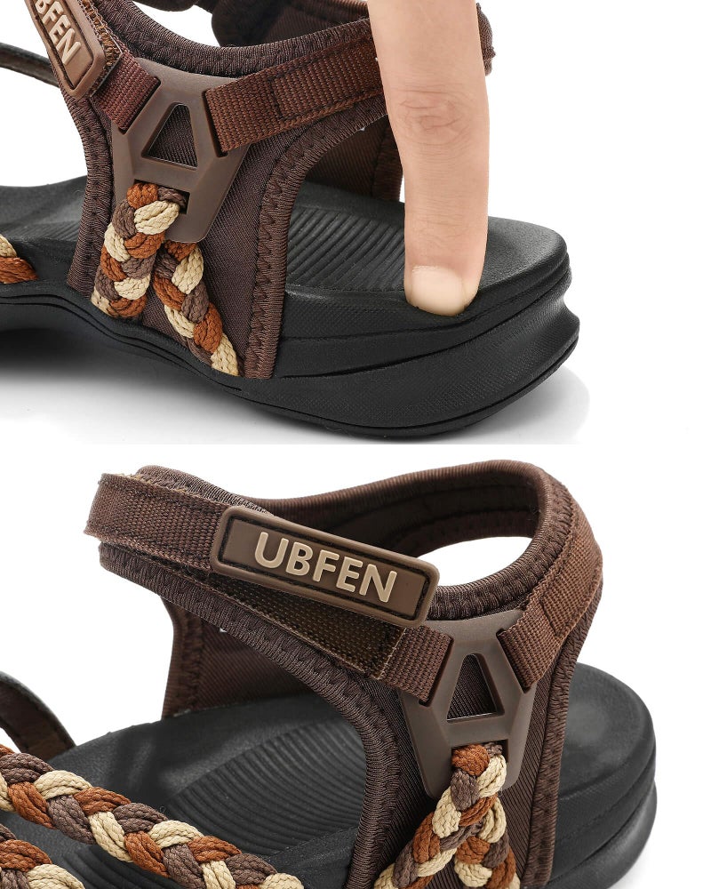 UBFEN Womens Hiking Sandals Walking Outdoor Sports Comfortable Water Sandals with Arch Support Comfortable for Beach Camping Travel Golf Brown Size US 8 - Image 2