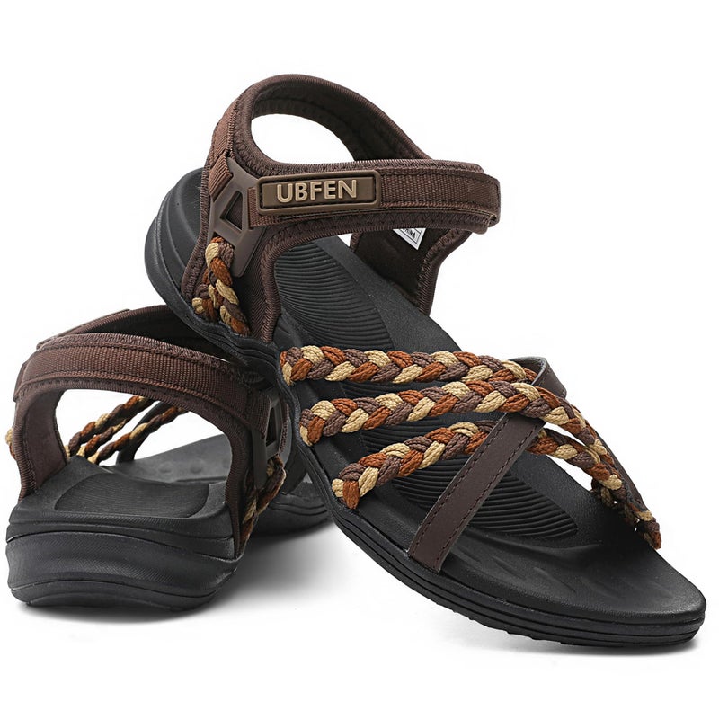 UBFEN Womens Hiking Sandals Walking Outdoor Sports Comfortable Water Sandals with Arch Support Comfortable for Beach Camping Travel Golf Brown Size US 8 - Image 4