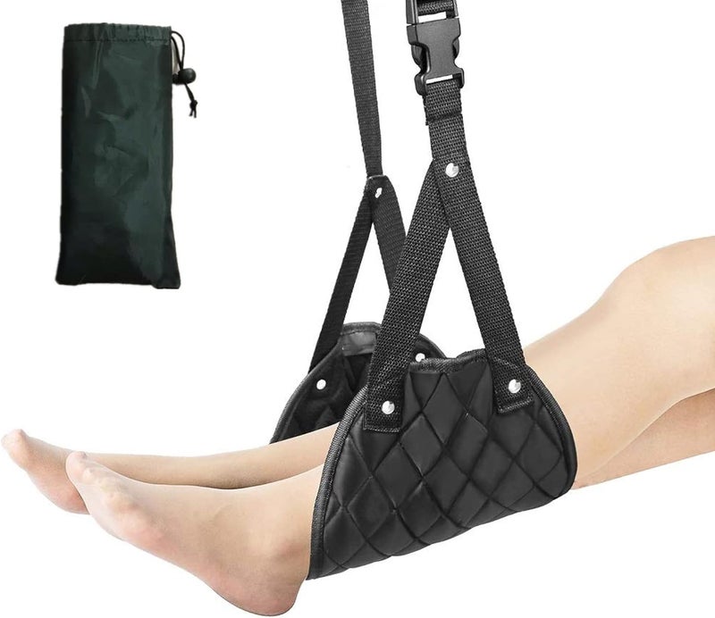 كاست ويف أرجوحة قدم للطائرة، مسند قدم مثالي للطائرة أو المكتب لراحة قدميك، مسند قدم محمول للسفر، ملحقات سفر للطائرة، أرجوحة قدم للمكتب، حامل قدم مريح للطائرة، لون أسود - Image 1