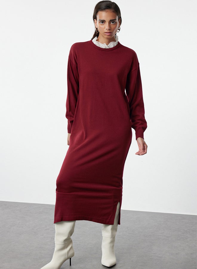 trendyol Claret Red Brode Collar Detailed Knit Dress - Image 1