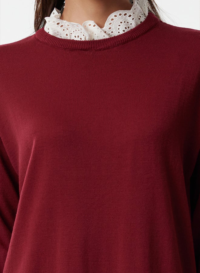 trendyol Claret Red Brode Collar Detailed Knit Dress - Image 3