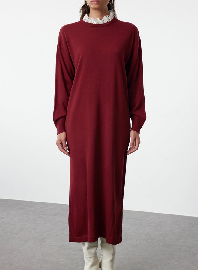 trendyol Claret Red Brode Collar Detailed Knit Dress - Image 4