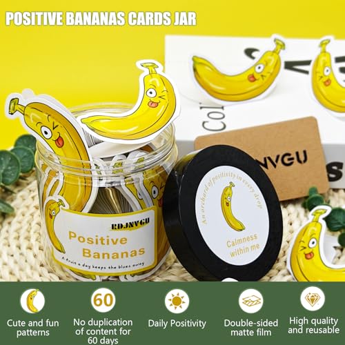RDJNVGU 60 Positive Pickle Cards Jar, Positive Affirmation Cards for Women, Graduation Gift for Teens, Mothers Day Gifts for Mom, Birthday Gifts for Women Men Teens Teachers Friends, Non-repetitive (Banana) - Image 2