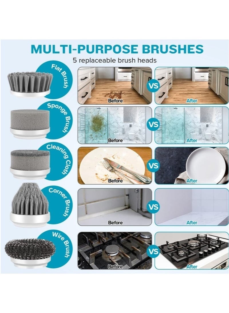 Bukela Electric Spin Scrubber, Electric Cleaning Brush with 6 Replaceable Brush Heads, Handheld Electric Shower Scrubber for Bathtub, Floor, Wall, Tile, Toilet - Image 3