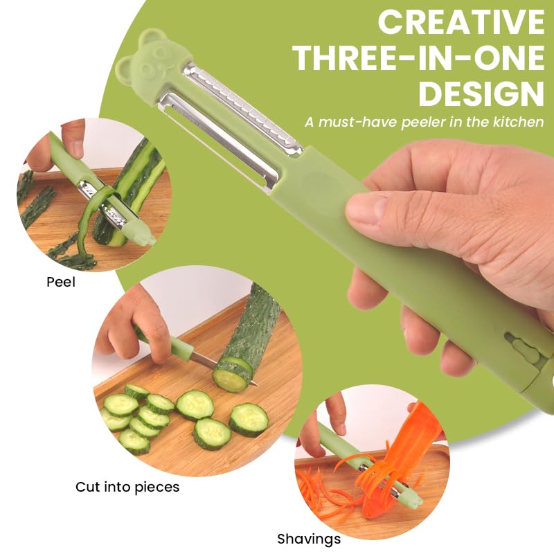 Supvox® Kitchen Peeler Grater 3 in 1 Stainless Steel Peeler Grater with Intergrated Fruit Cutter, Double Sided Multifunctional Peeler and Grater, Portable Peeler, Easy to Clean, Utility Kitchen Tool - Image 2