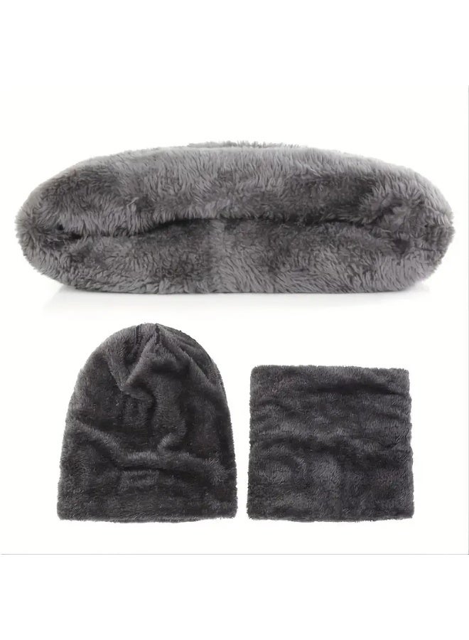 Lyaxm 3 Pcs Cuff Knit Hat & Neck Warmer & Gloves Set   Ear Protection Warm Hat Neck Cover Letter Patched Thermal Hat And Fleece Neck Warmer Scarf And Winter Full Finger Gloves For Women & Men - Image 5