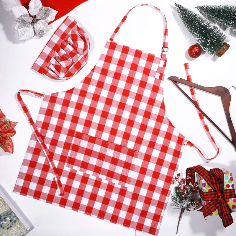 Satinior SATINIOR 2 Pcs Halloween Chef Costume Chef Hat Apron Set for Adult Baker Apron Hat Costume for Cosplay Party Gift(Red  White Plaid Style)  - Image 5