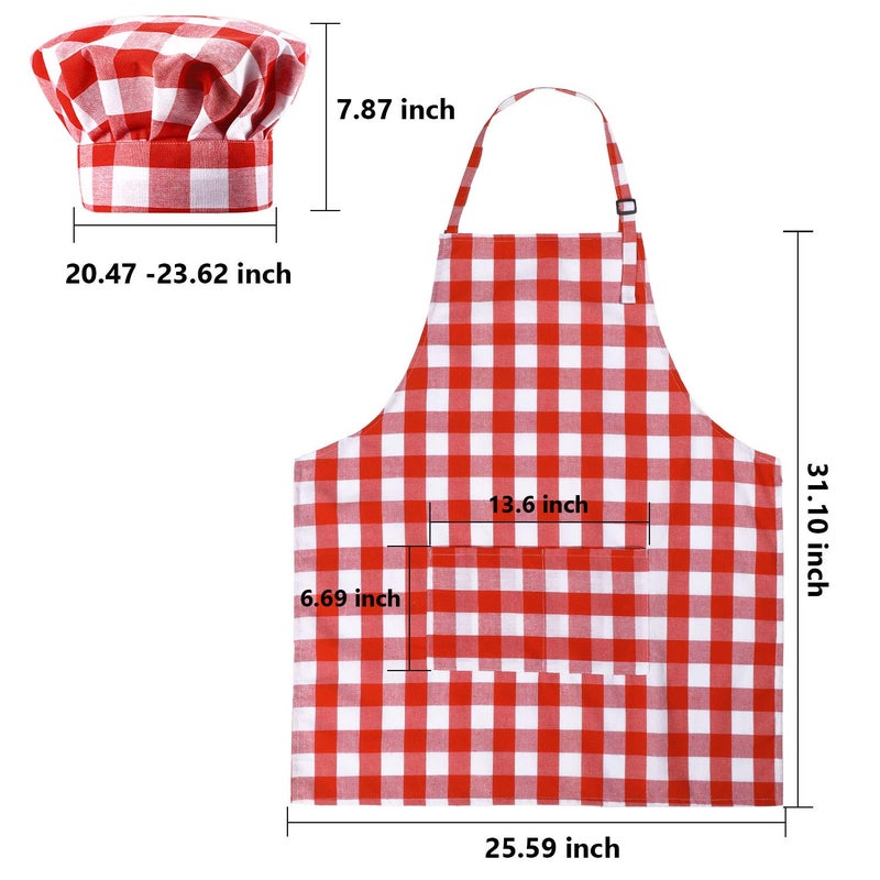 Satinior SATINIOR 2 Pcs Halloween Chef Costume Chef Hat Apron Set for Adult Baker Apron Hat Costume for Cosplay Party Gift(Red  White Plaid Style)  - Image 2