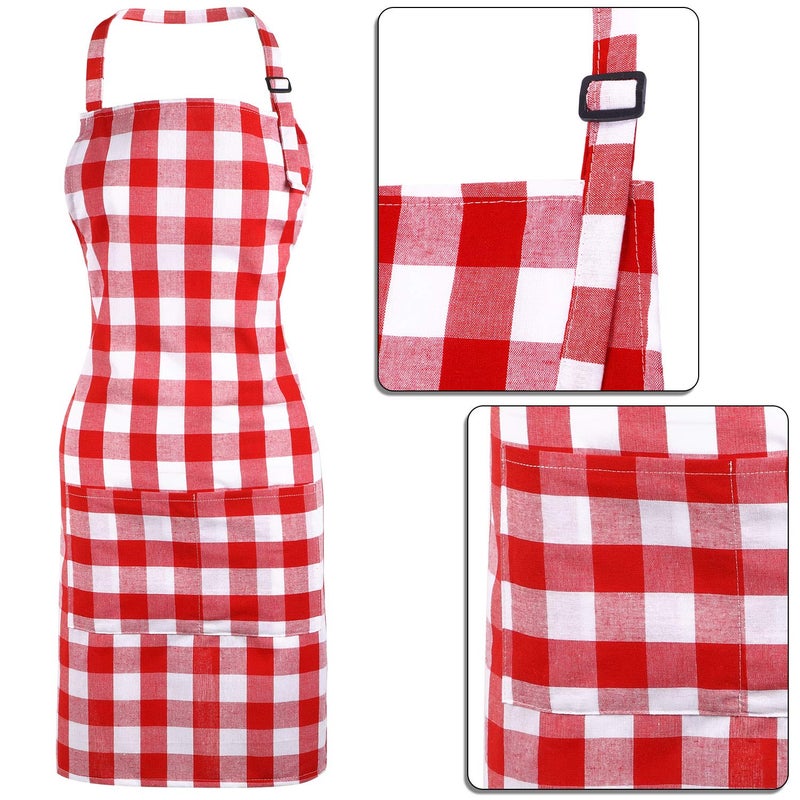 Satinior SATINIOR 2 Pcs Halloween Chef Costume Chef Hat Apron Set for Adult Baker Apron Hat Costume for Cosplay Party Gift(Red  White Plaid Style)  - Image 4