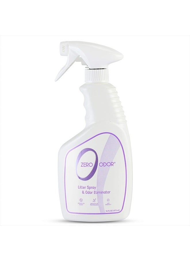 Zero Odor – Litter Odor Eliminator - Permanently Eliminate Litter Odors with Best Patented Molecular Technology - Pet Safe & Works on all types of litter, 16oz (Over 400 Sprays)  - Image 1