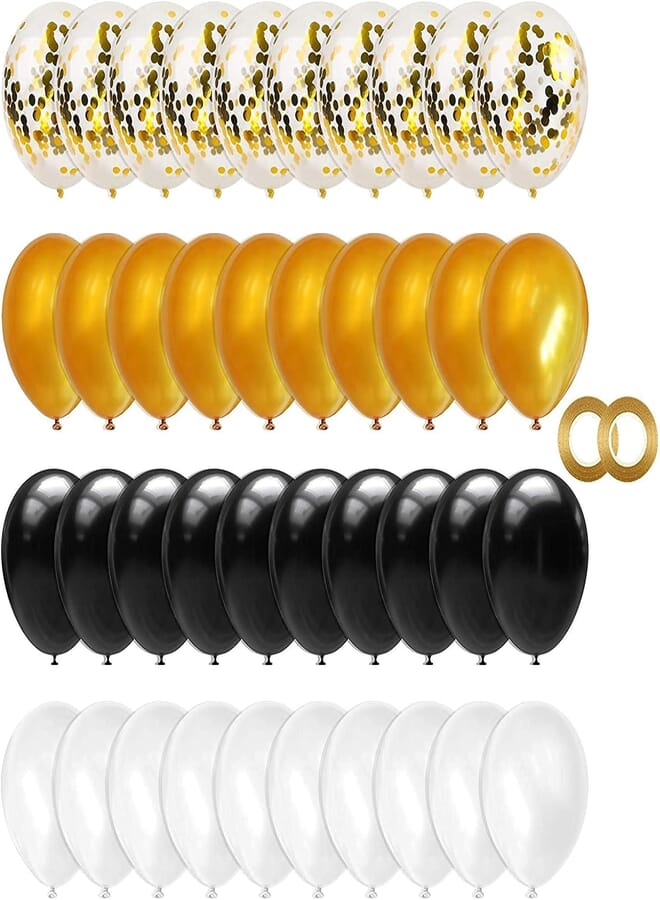 Secret 100pcs Black Clear Gold Confetti Balloons Set, 12 Inches Black Gold White Balloons , 2725611118583